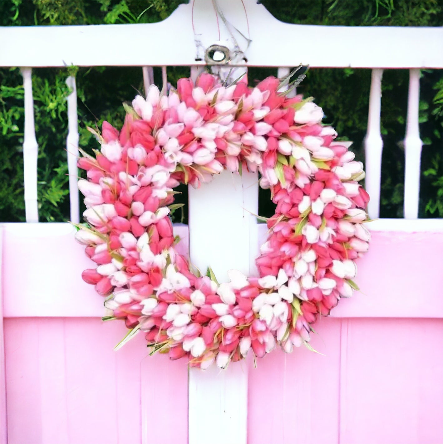 Handmade Pink & White Tulip Wreath