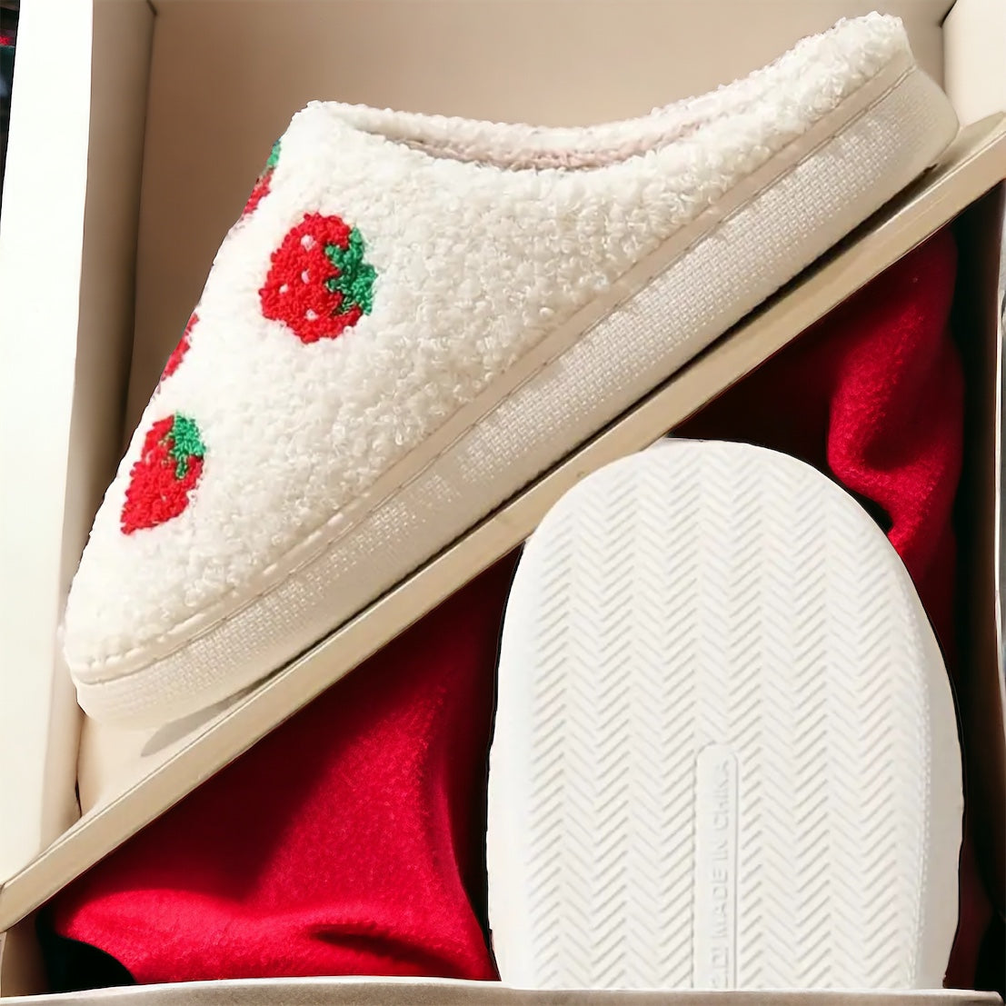 Plush Strawberry Slippers