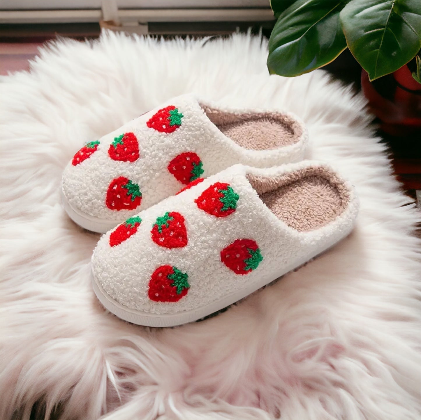 Plush Strawberry Slippers