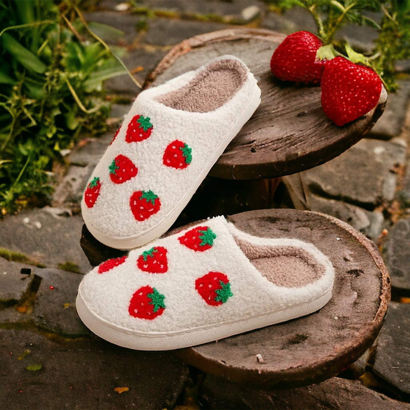 Plush Strawberry Slippers