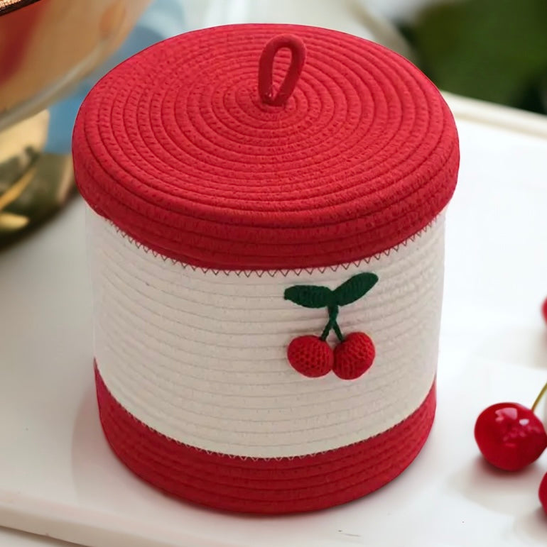 Hand-Woven Cherry Storage Basket With Lid