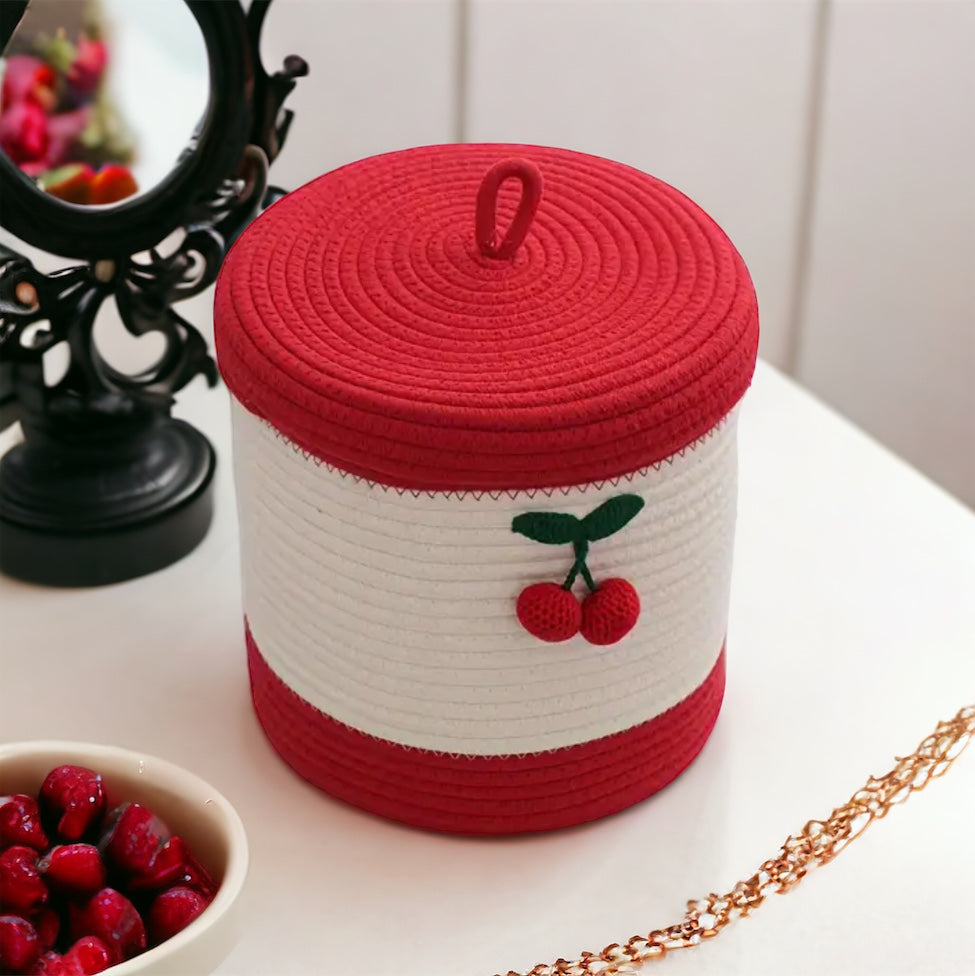 Hand-Woven Cherry Storage Basket With Lid