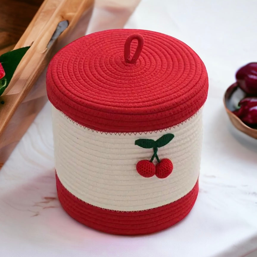 Hand-Woven Cherry Storage Basket With Lid