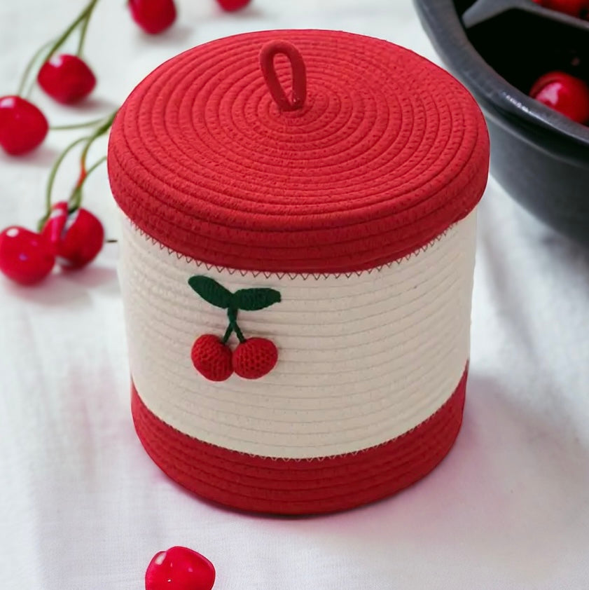 Hand-Woven Cherry Storage Basket With Lid