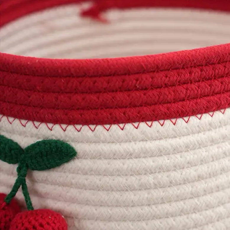Hand-Woven Cherry Storage Basket With Lid