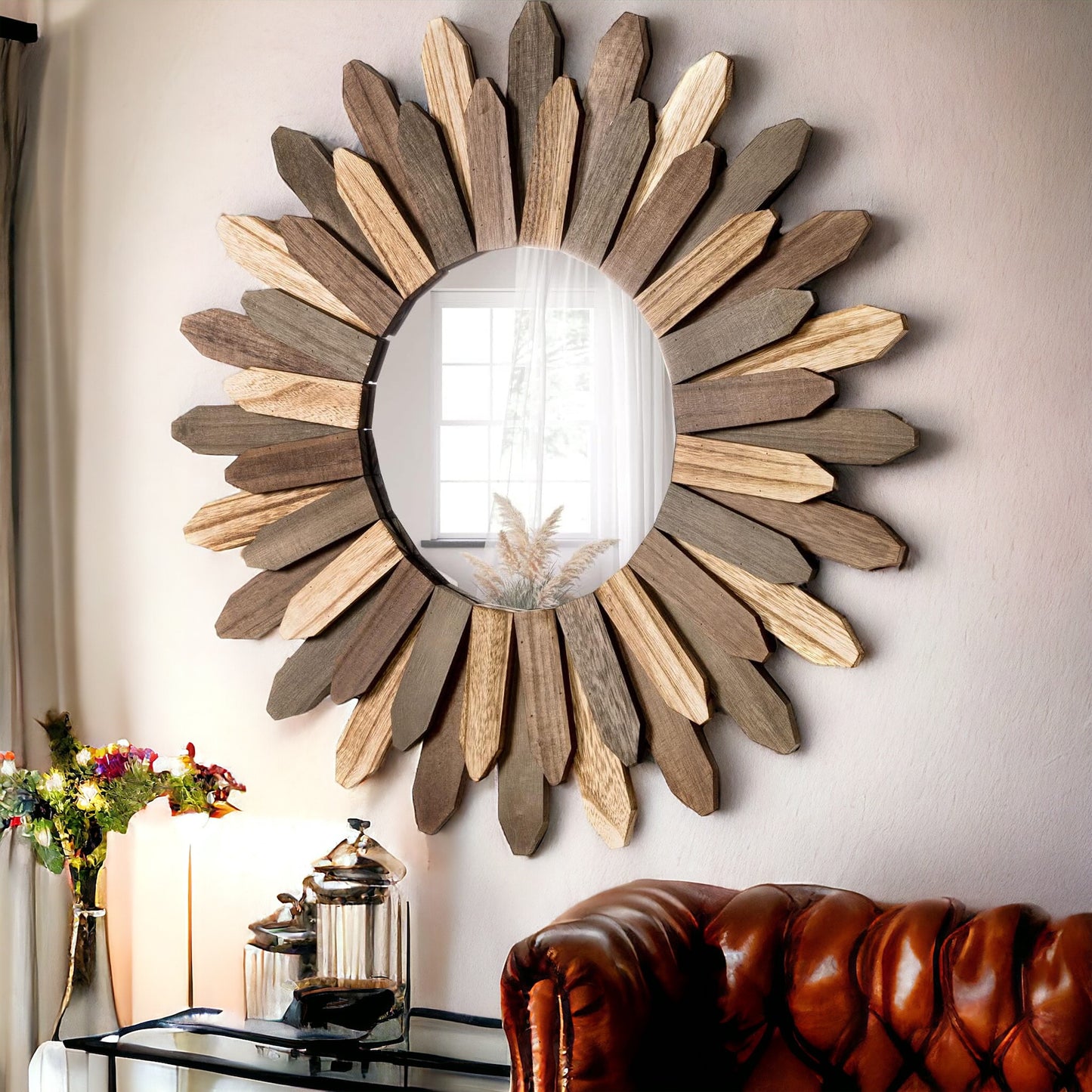 Hand-Crafter Bohemian Wood Mirror