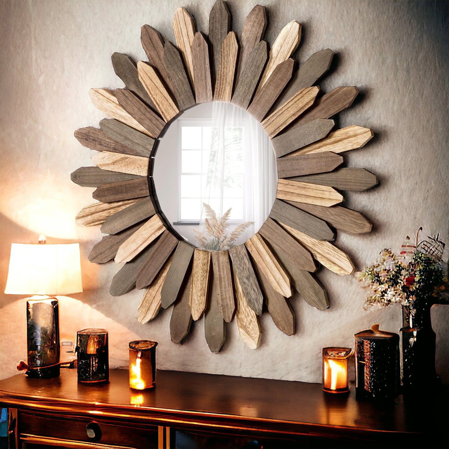 Hand-Crafter Bohemian Wood Mirror