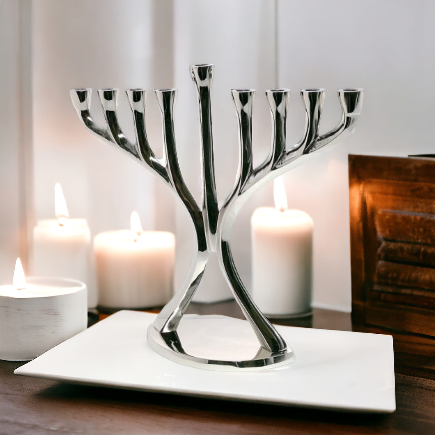Silver Aluminium Menorah Candle Holder