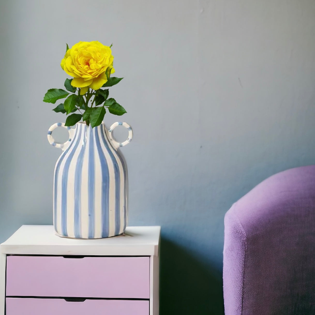 Hand-Painted Vase With Double Ear Handles