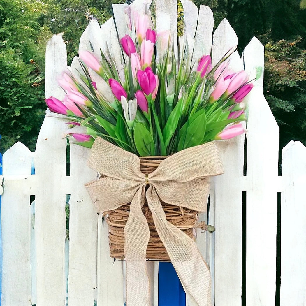 Tulip & Grapevine Basket Spring Door Wreath