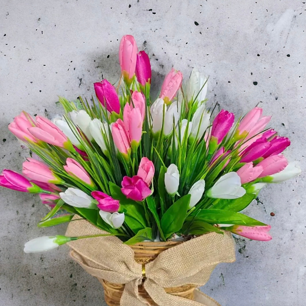 Tulip & Grapevine Basket Spring Door Wreath