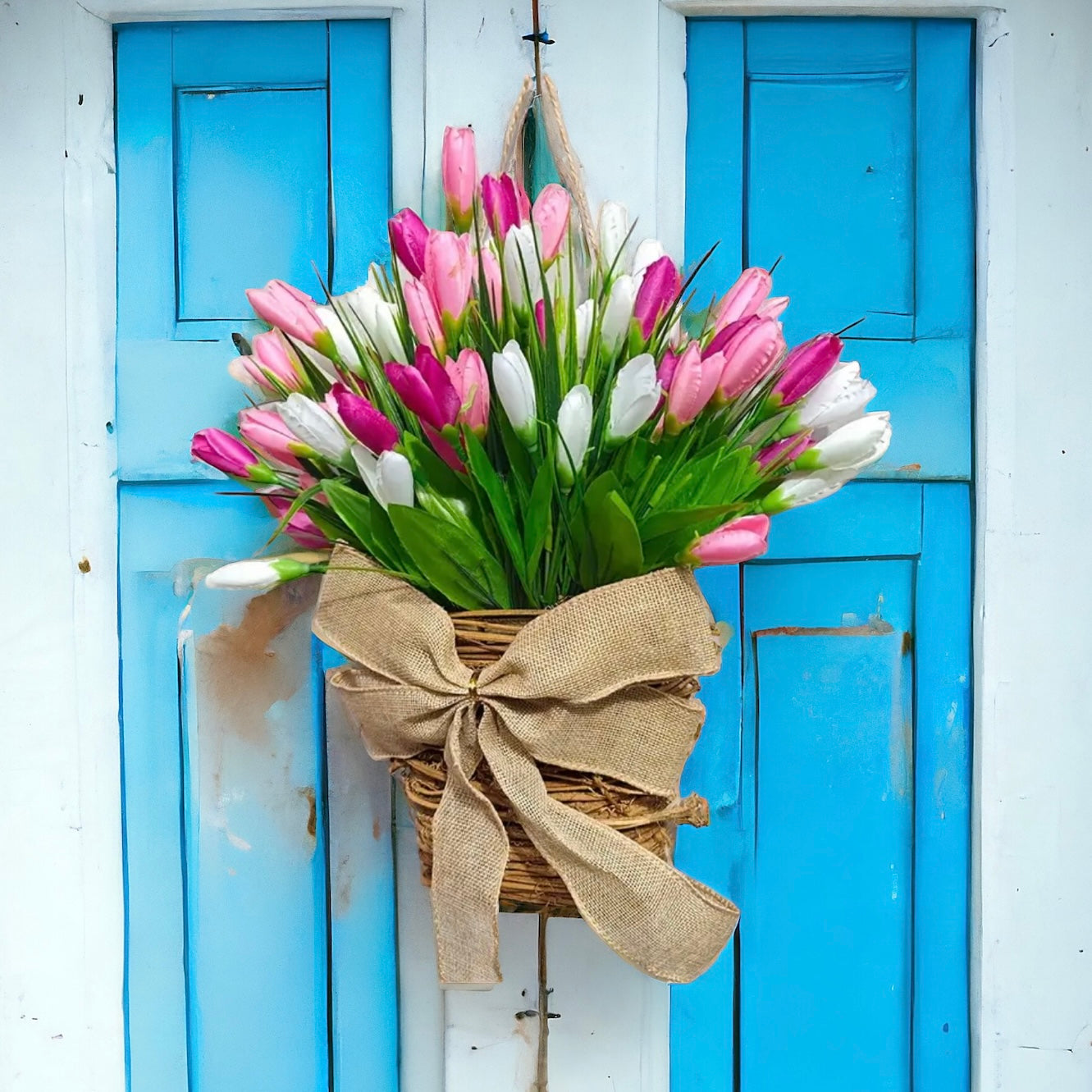 Tulip & Grapevine Basket Spring Door Wreath