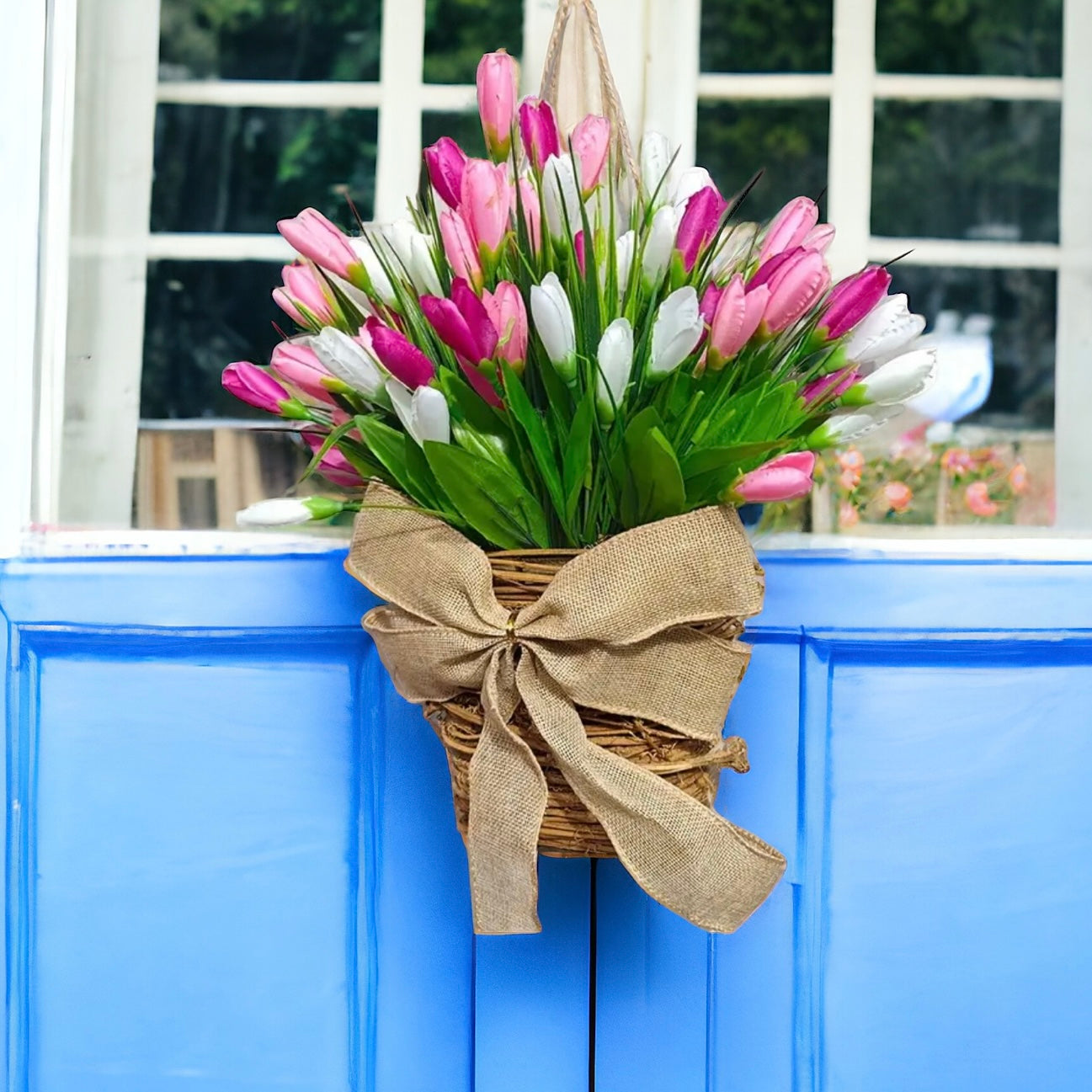 Tulip & Grapevine Basket Spring Door Wreath