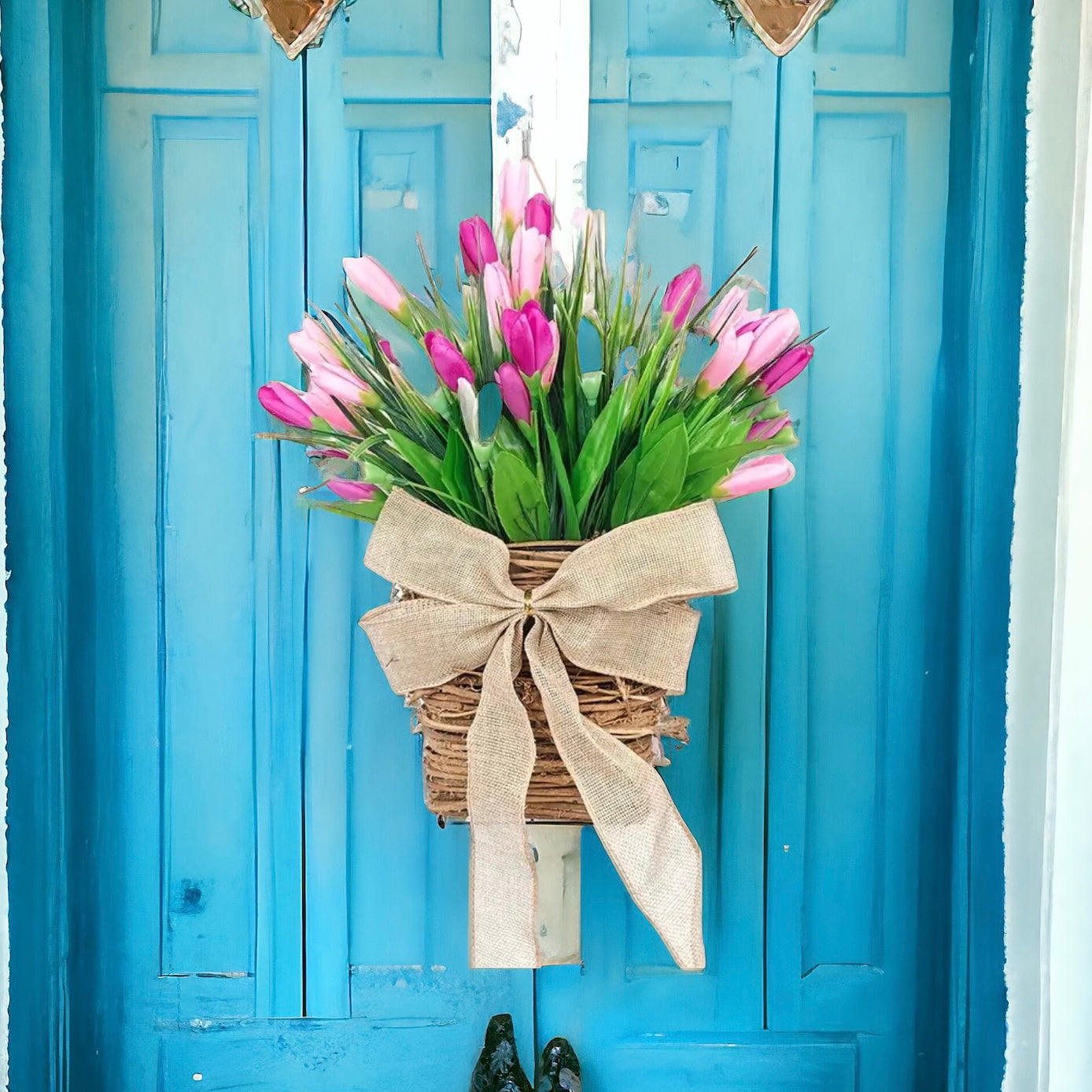 Tulip & Grapevine Basket Spring Door Wreath