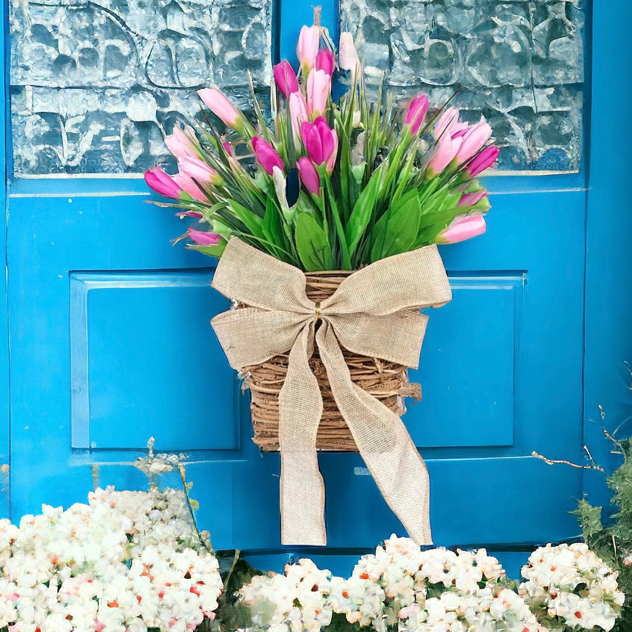 Tulip & Grapevine Basket Spring Door Wreath