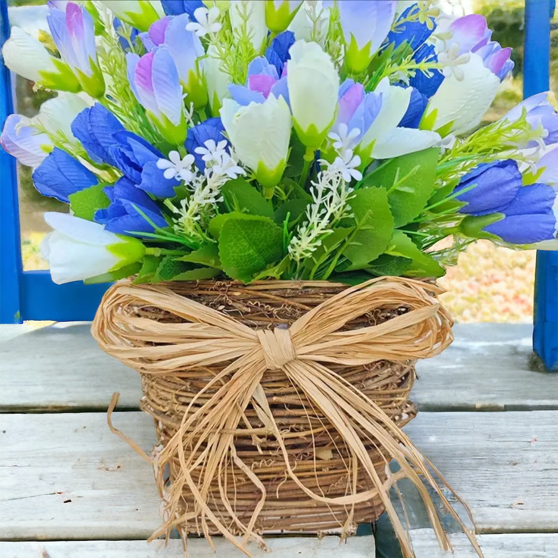 Tulip & Grapevine Basket Spring Door Wreath