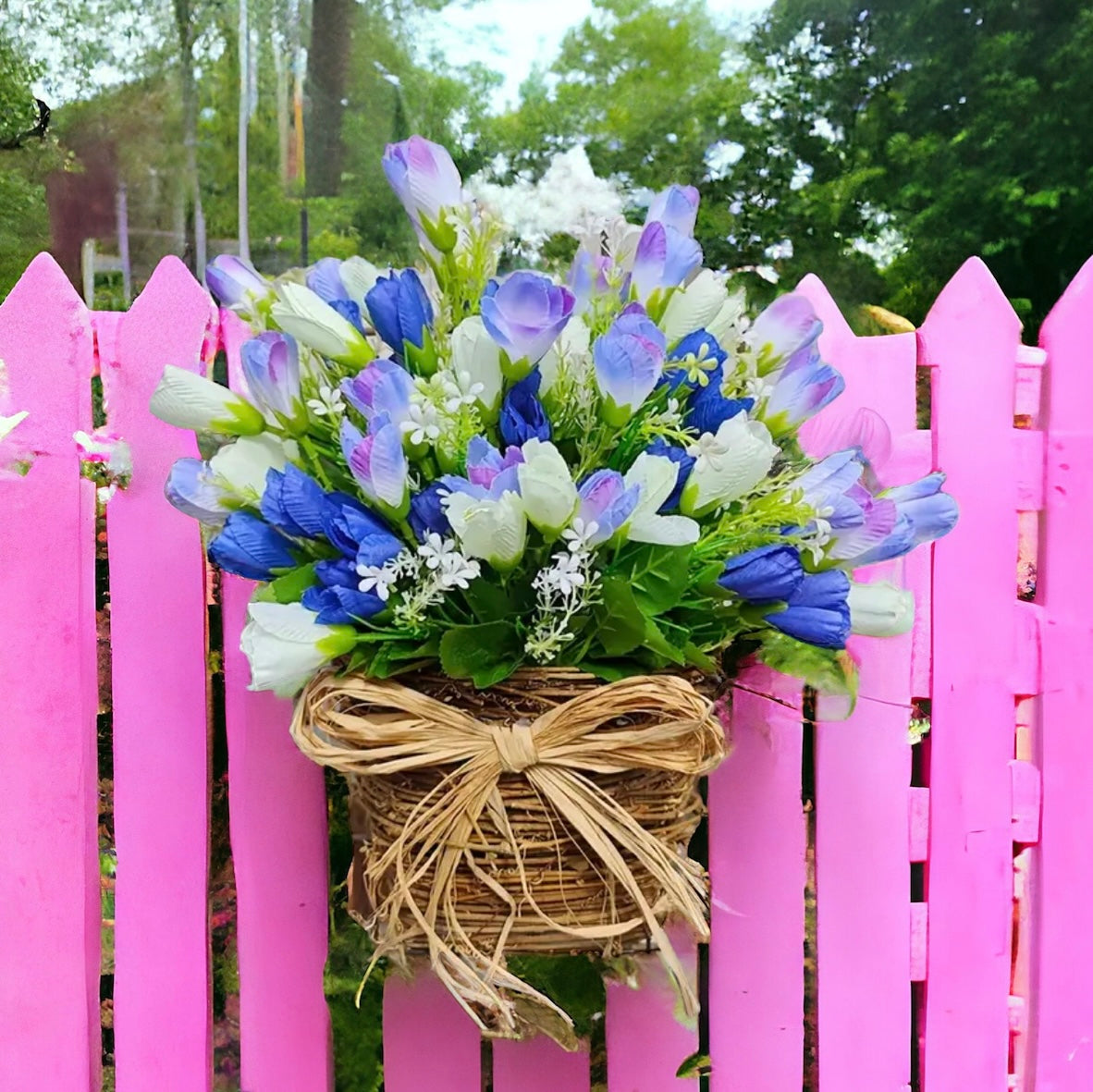 Tulip & Grapevine Basket Spring Door Wreath