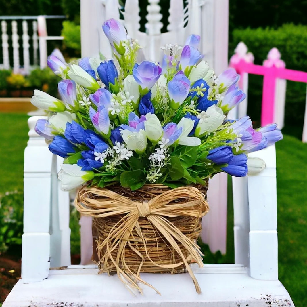 Tulip & Grapevine Basket Spring Door Wreath