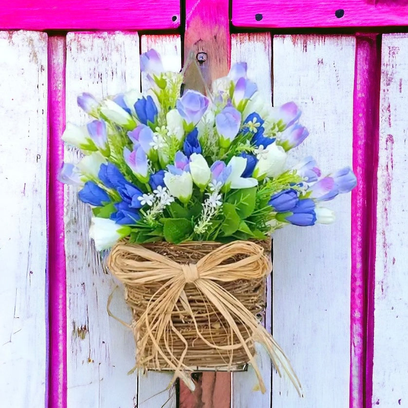 Tulip & Grapevine Basket Spring Door Wreath