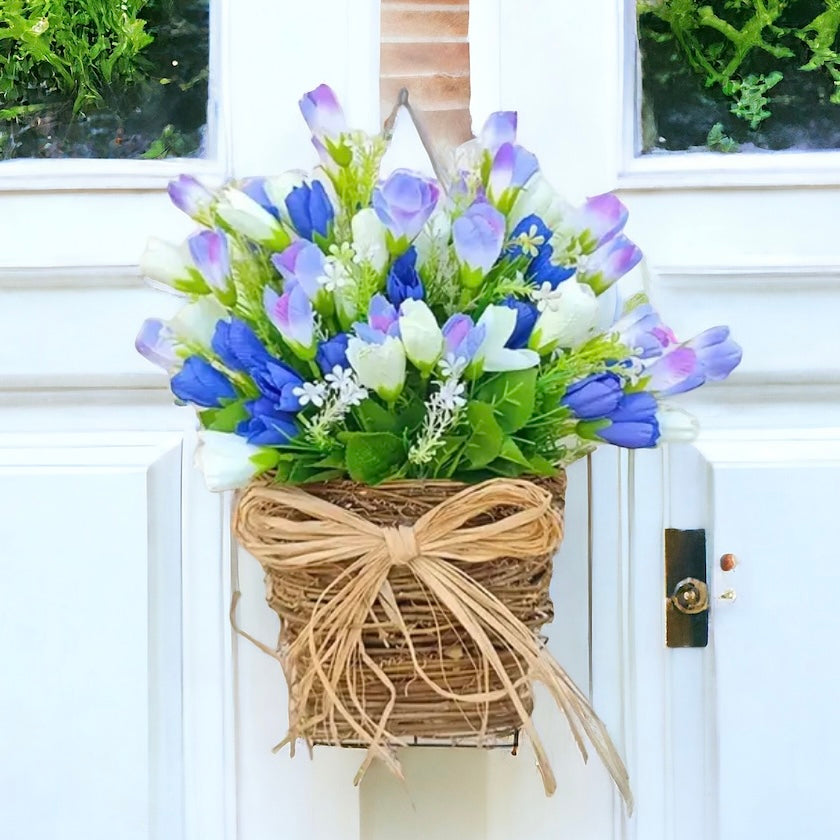 Tulip & Grapevine Basket Spring Door Wreath