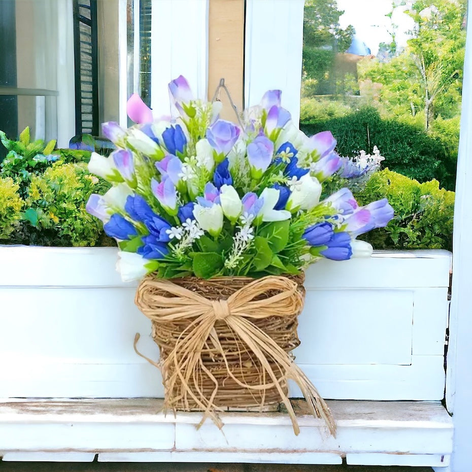 Tulip & Grapevine Basket Spring Door Wreath