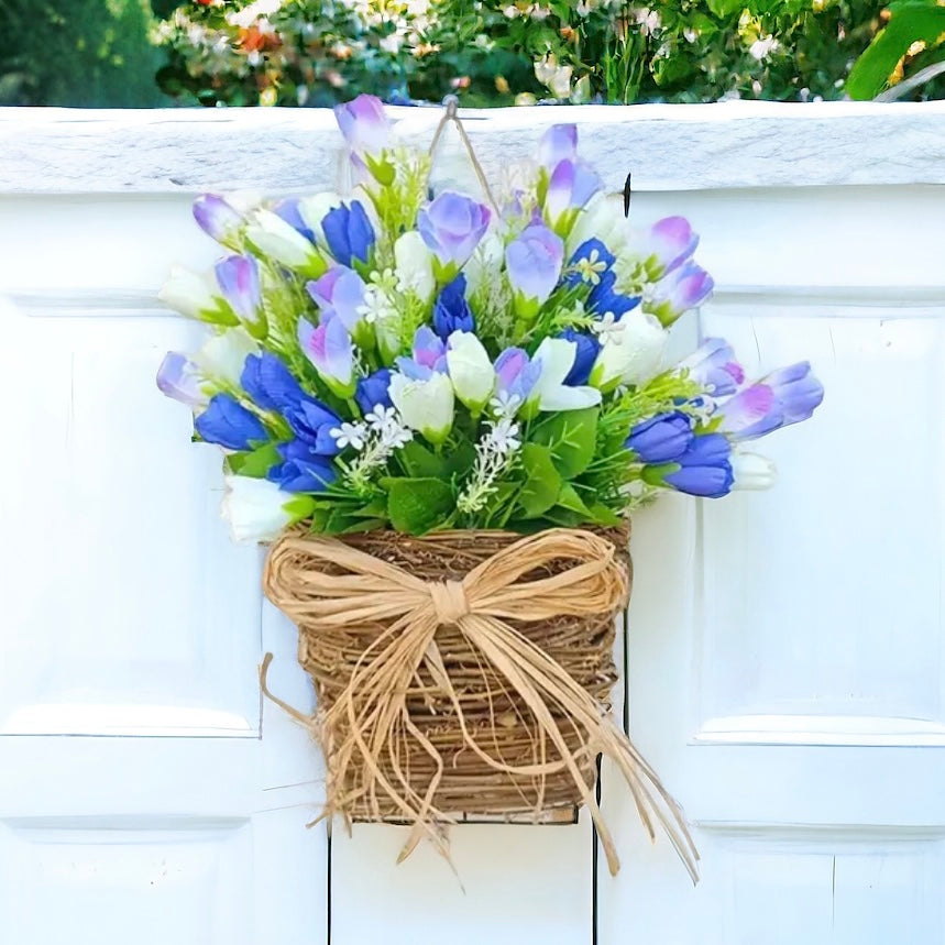 Tulip & Grapevine Basket Spring Door Wreath