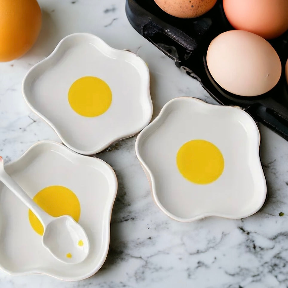 Sunny Side Up Egg Shape Plate & Spoon