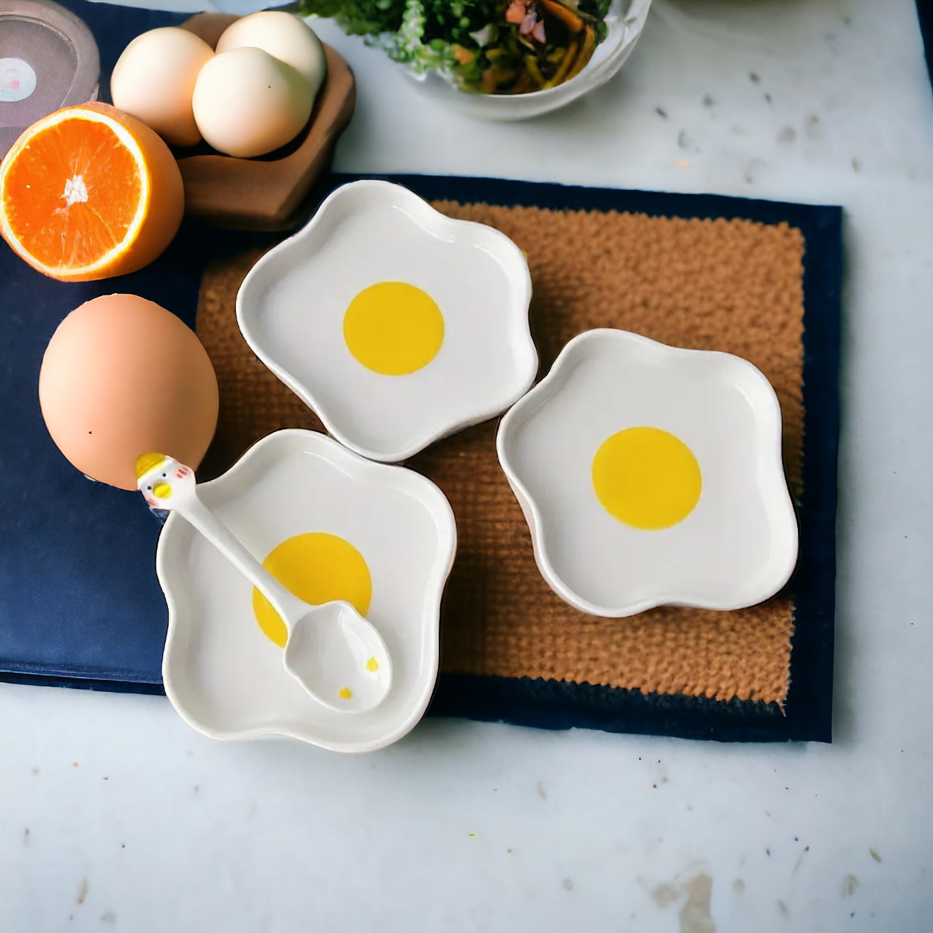 Sunny Side Up Egg Shape Plate & Spoon