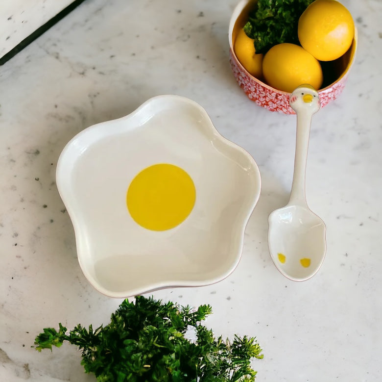 Sunny Side Up Egg Shape Plate & Spoon