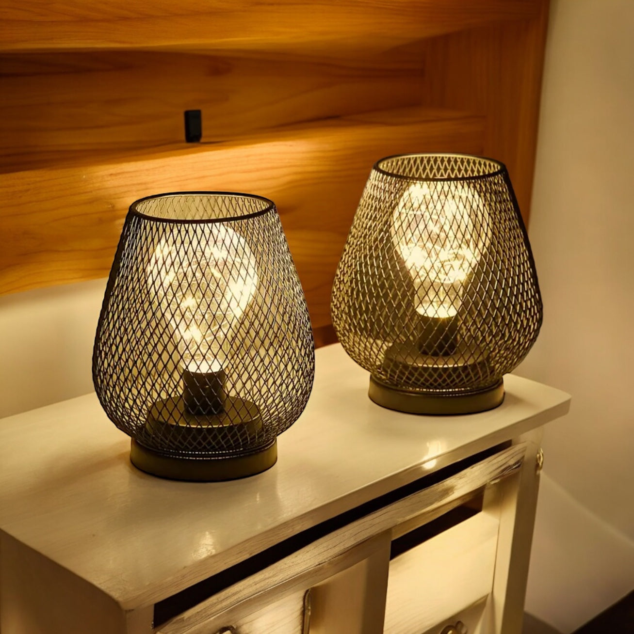 Set Of 2 Steel Battery Operated Lamps