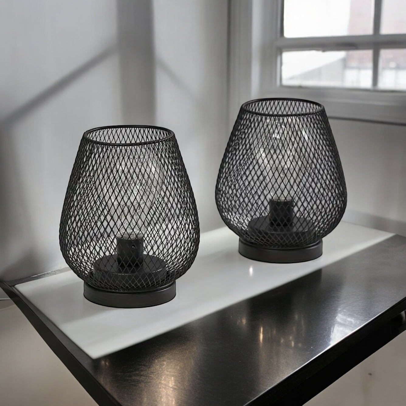 Set Of 2 Steel Battery Operated Lamps