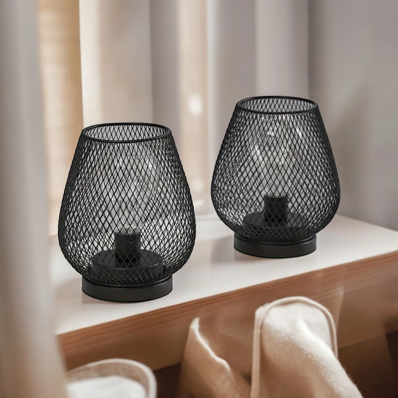 Set Of 2 Steel Battery Operated Lamps