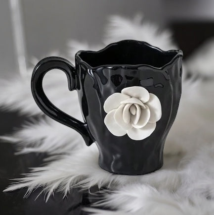 Premium Black & White Flower Mug