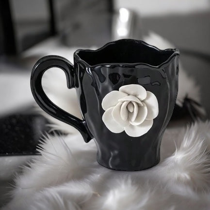 Premium Black & White Flower Mug