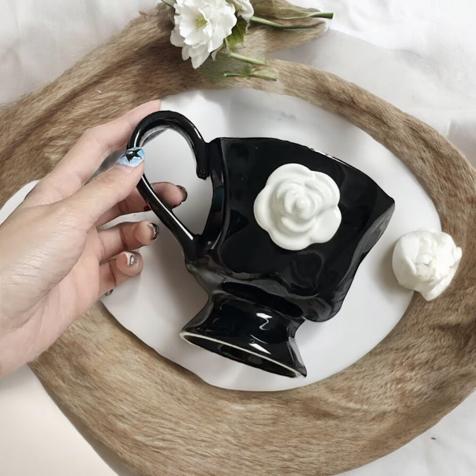 Premium Black & White Flower Mug
