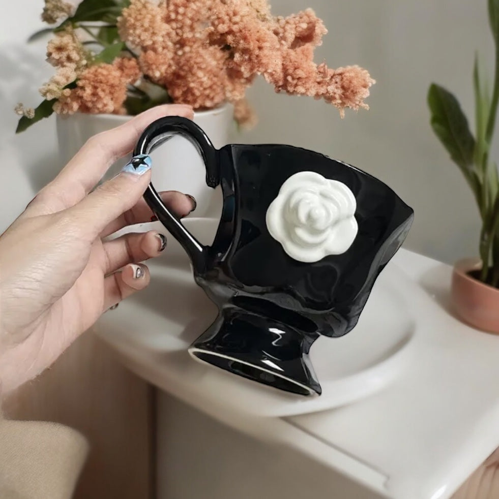 Premium Black & White Flower Mug