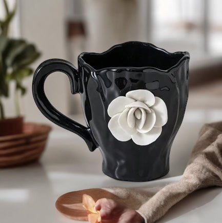 Premium Black & White Flower Mug