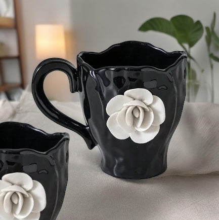 Premium Black & White Flower Mug