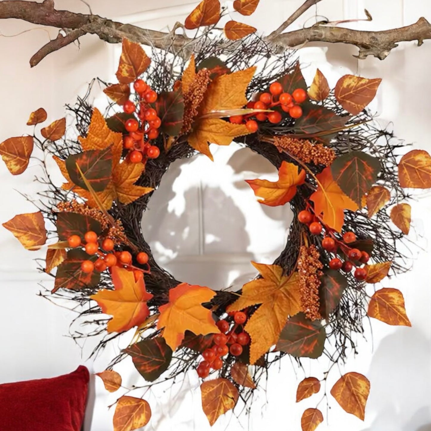 Light Up Maple Leaf Rattan Wreath