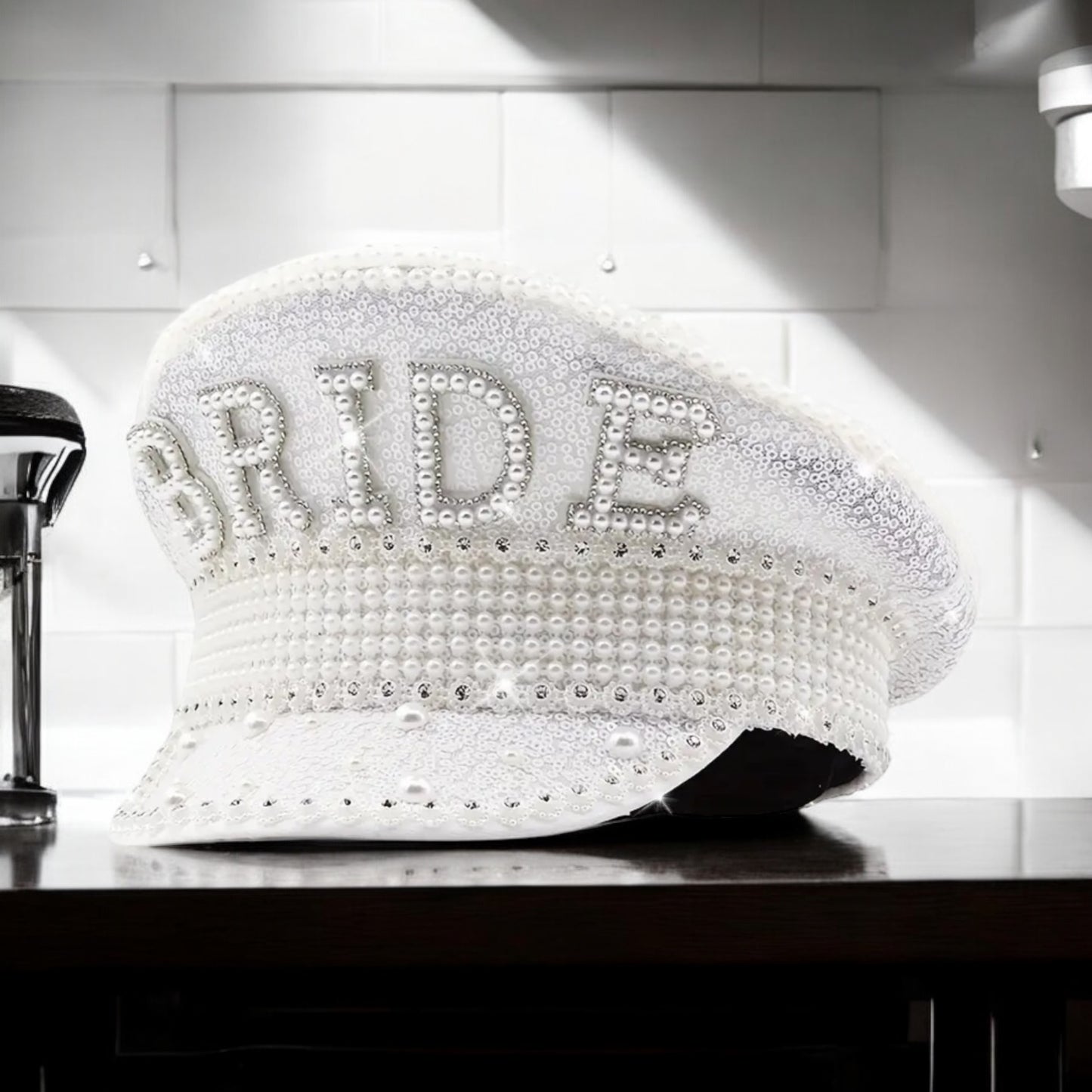 Personalised Diamanté & Pearl Bride Hat