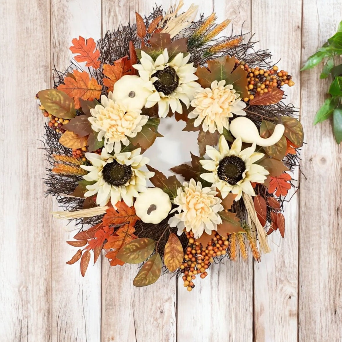 Large Autumn Rattan Pumpkin Wreath