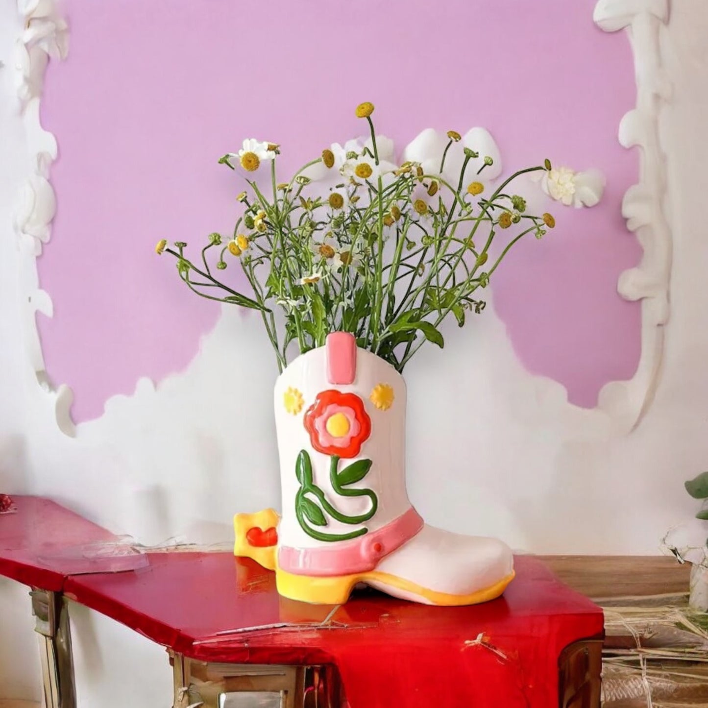 Retro Cowboy / Cowgirl Boot Shaped Vase