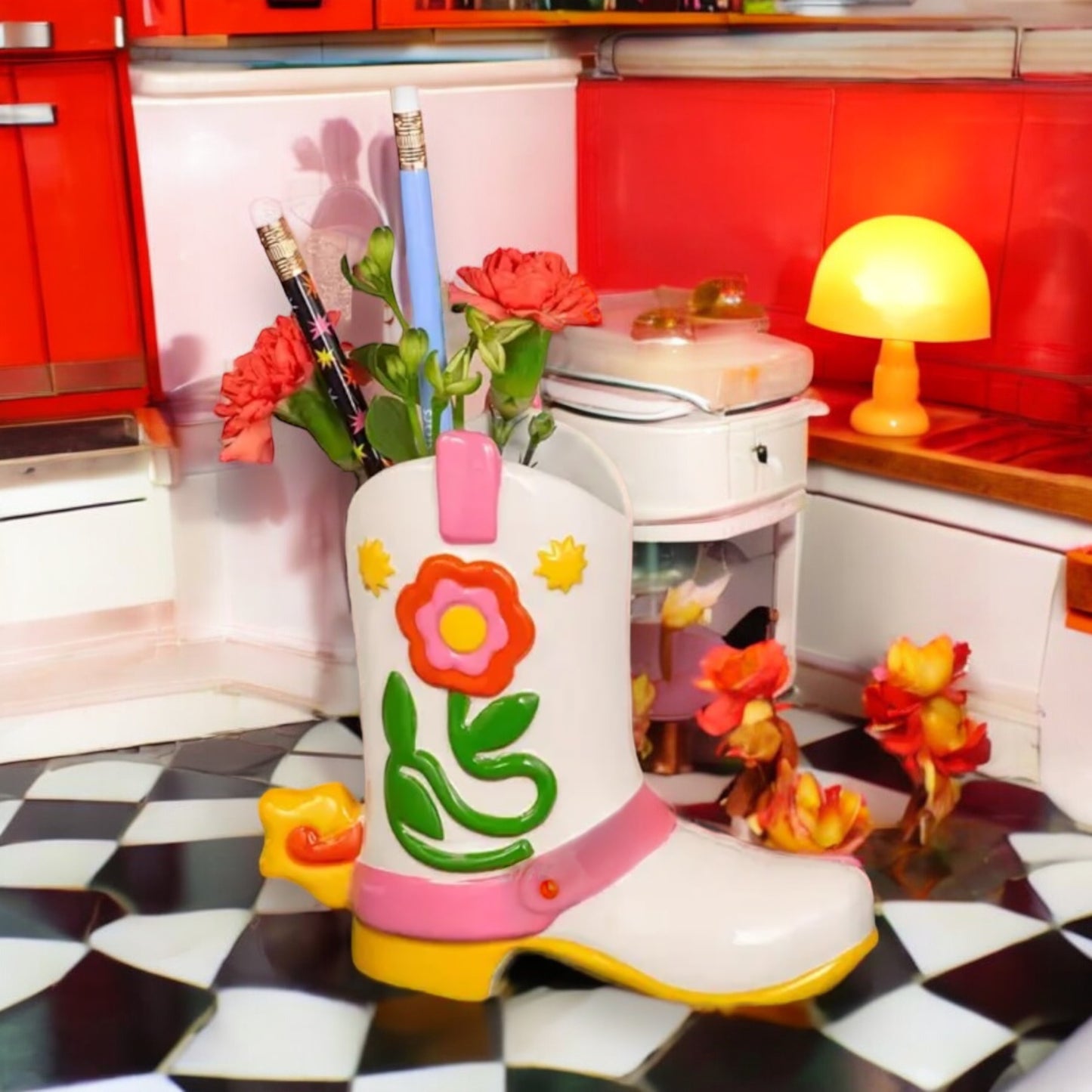Retro Cowboy / Cowgirl Boot Shaped Vase