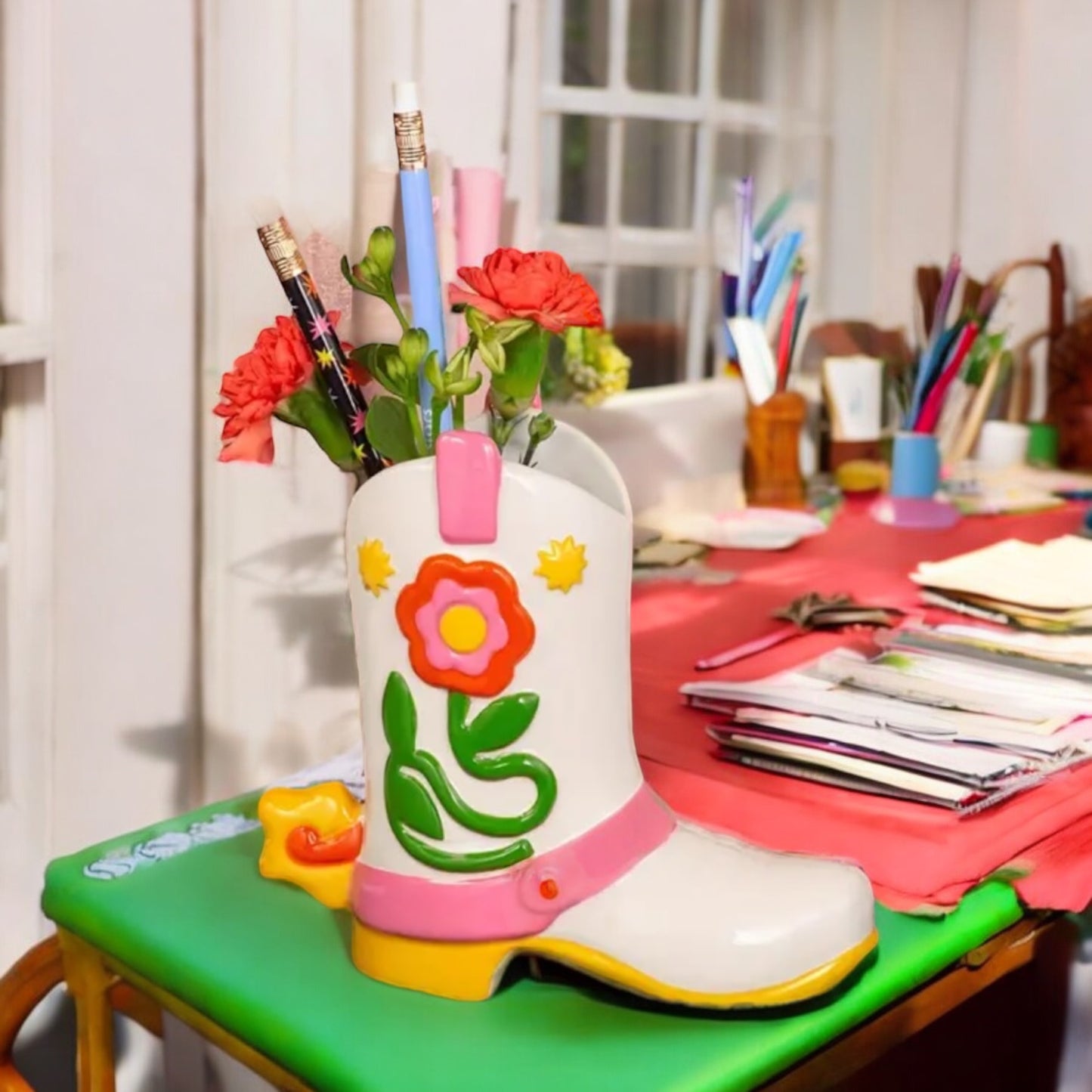 Retro Cowboy / Cowgirl Boot Shaped Vase