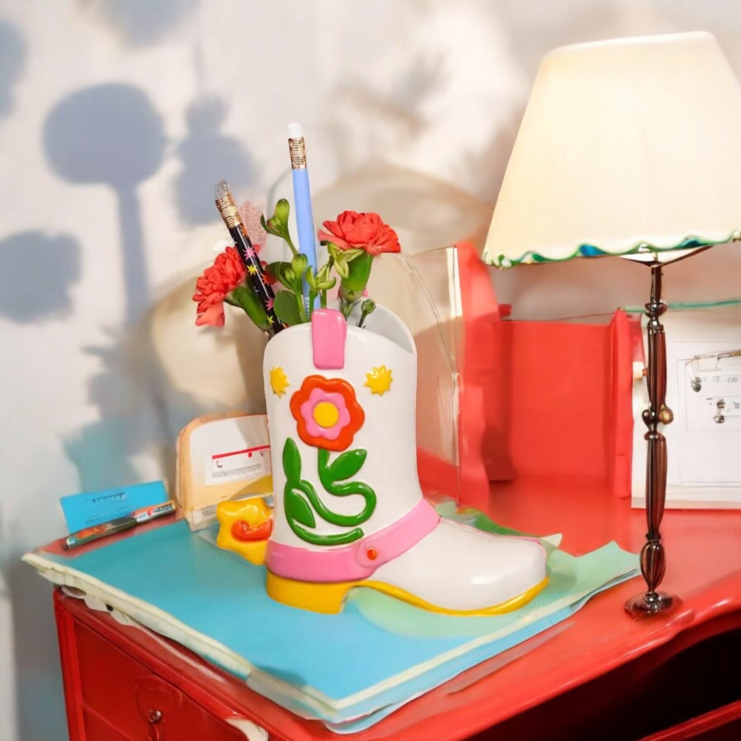 Retro Cowboy / Cowgirl Boot Shaped Vase
