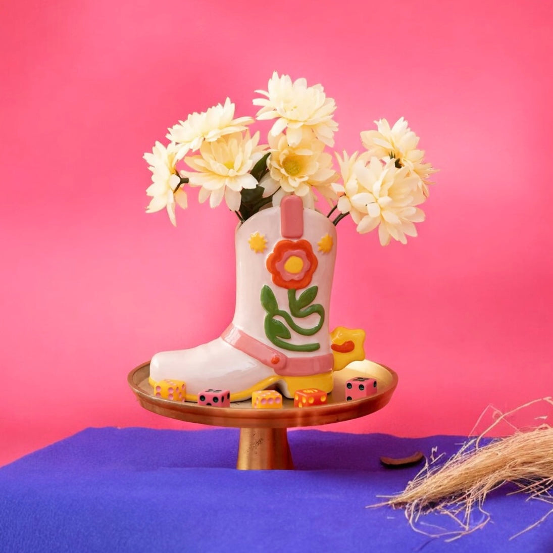 Retro Cowboy / Cowgirl Boot Shaped Vase