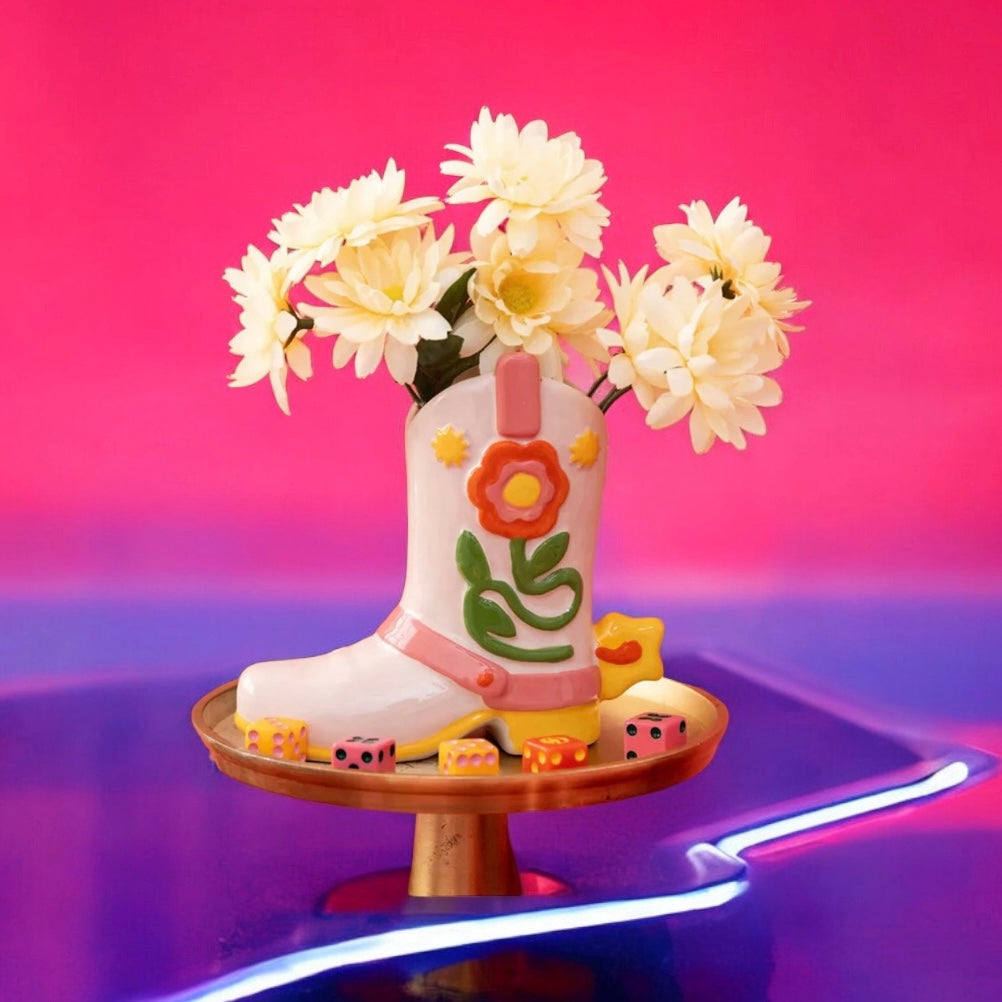 Retro Cowboy / Cowgirl Boot Shaped Vase