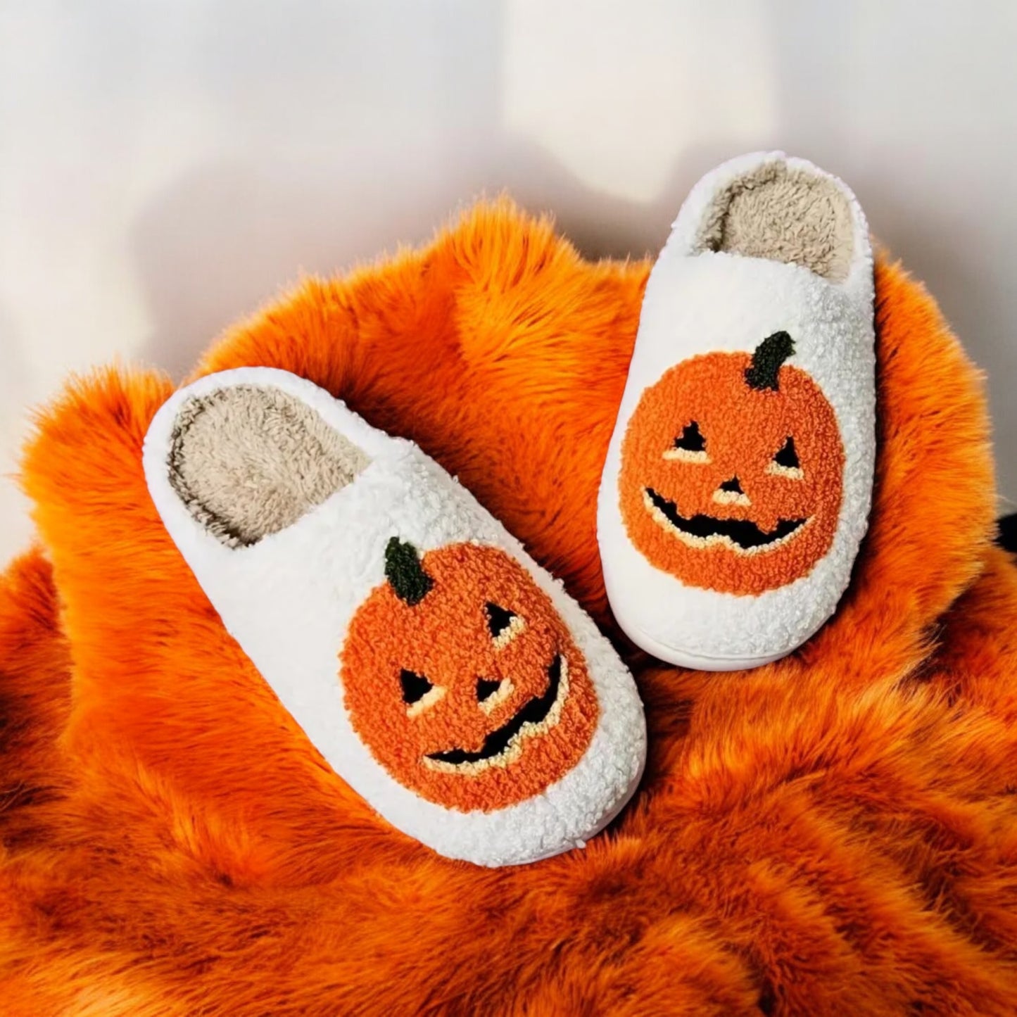 Plush Pumpkin Halloween Family Slippers