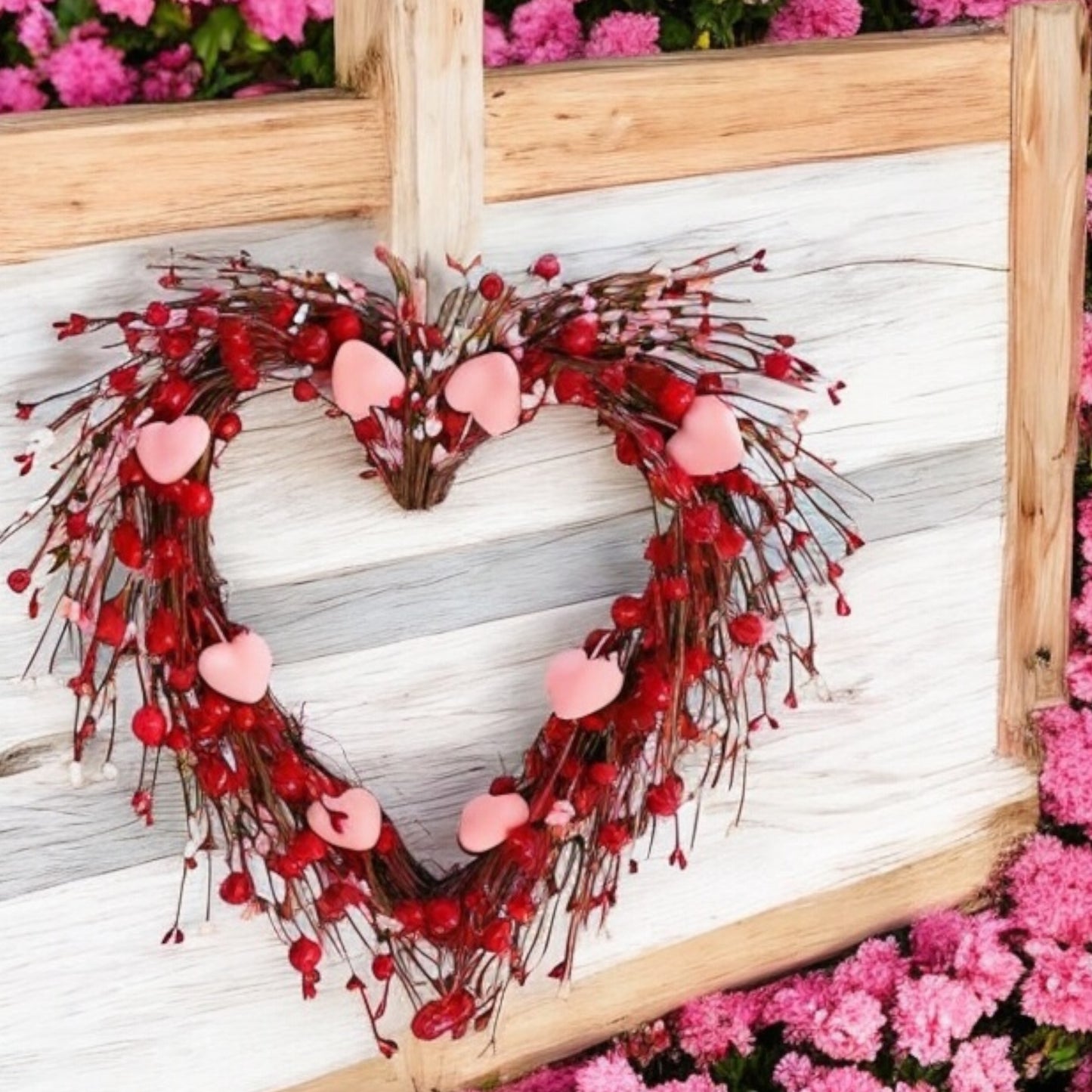 Valentines Red & Pink Heart Twig Wreath