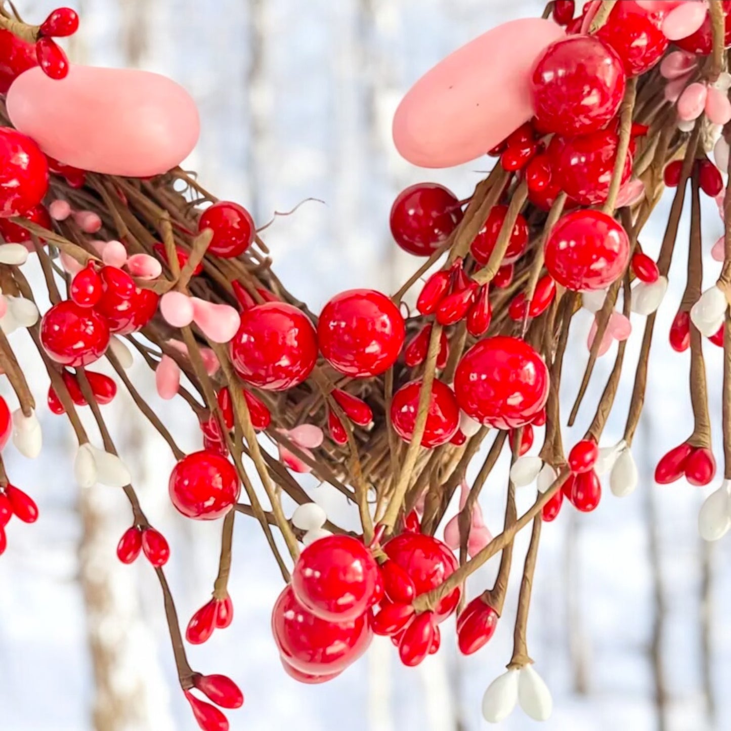 Valentines Red & Pink Heart Twig Wreath